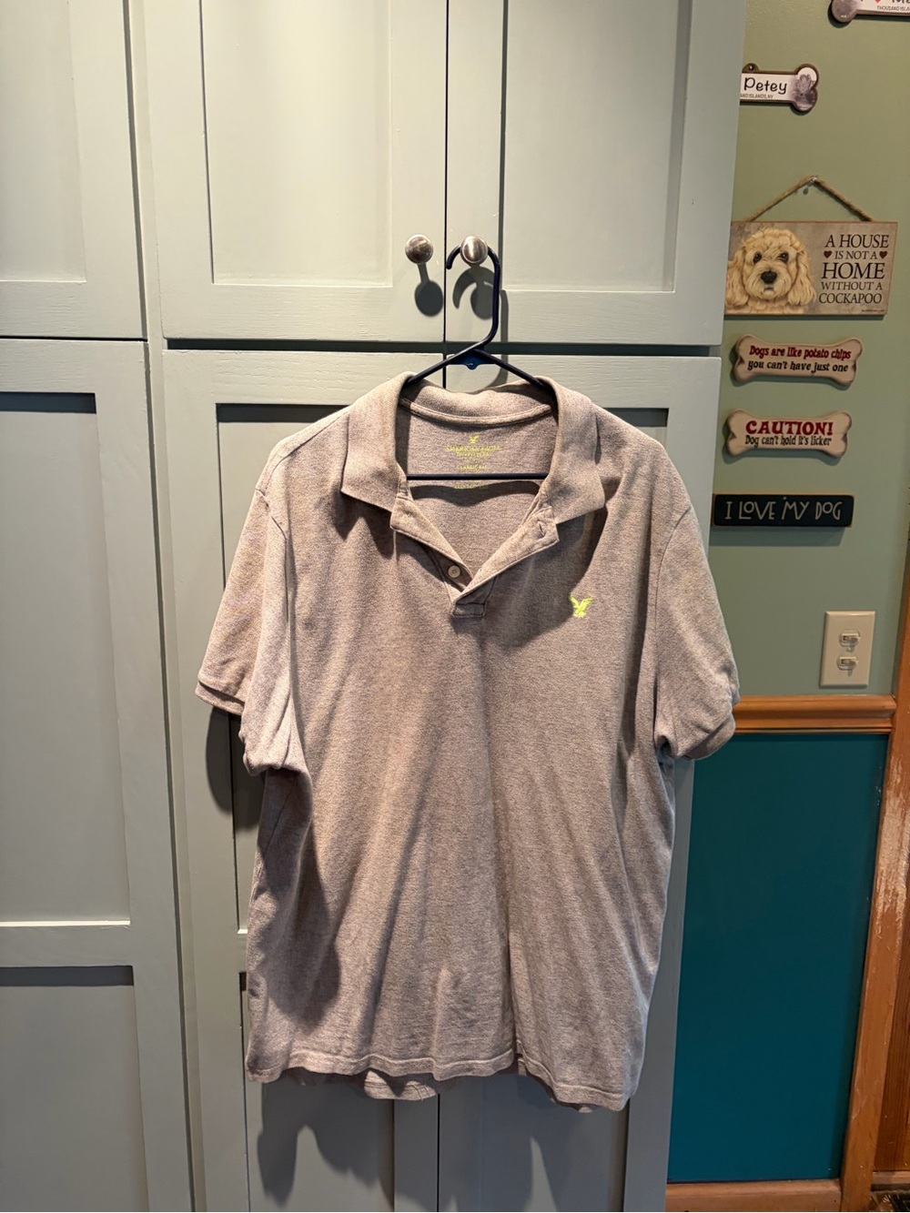 American Eagle Outfitters Gray Polo with Lime Accent